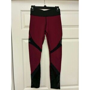 Michi Women’s Athletic Leggings Burgundy Black Mesh Panel High Rise Small